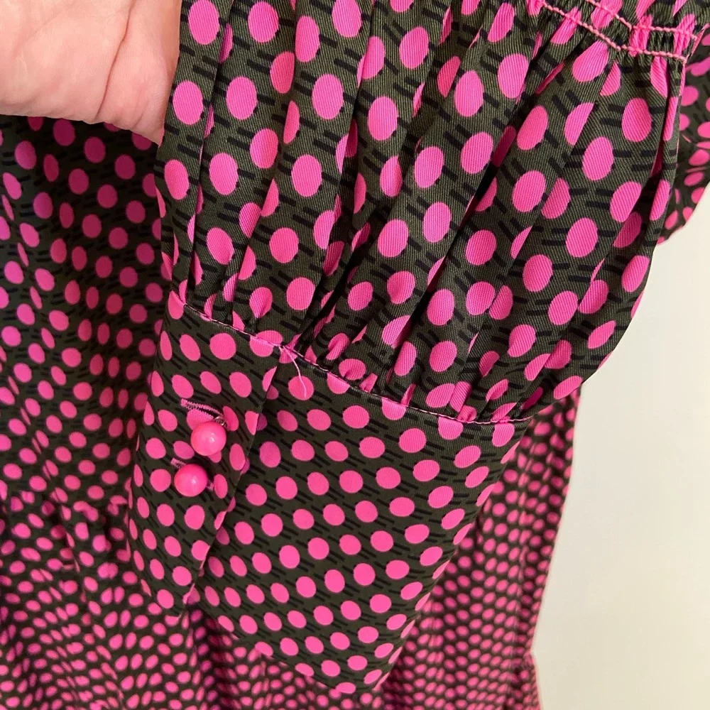 ME+EM, black and pink dots, long sleeve, ruffle, dress, 2 - Picture 3 of 6
